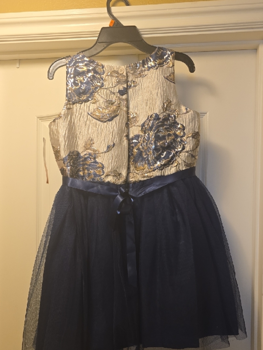 Zunie Navy and Gold Floral Tulle Party Dress - Picture 3 of 3